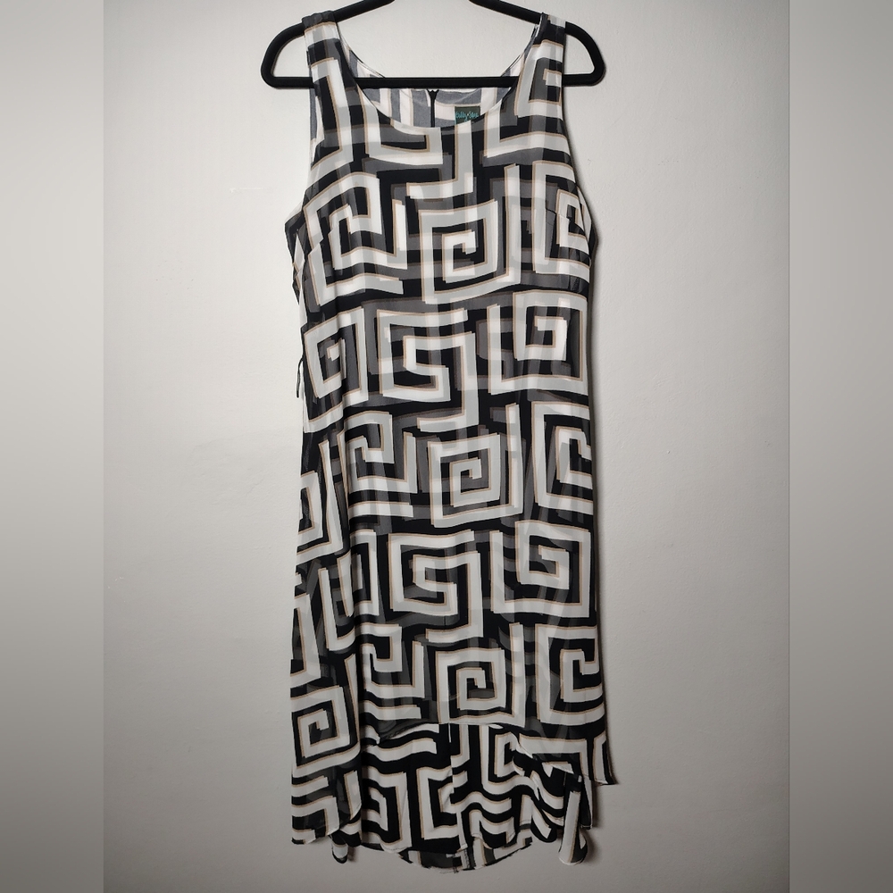 Gabby Skye Black and White Asymmetrical Flowy Lined Mullet Dress Size 14